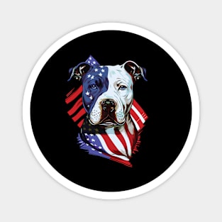 American Pitbull with US stars and stripes Flag Illustration Magnet